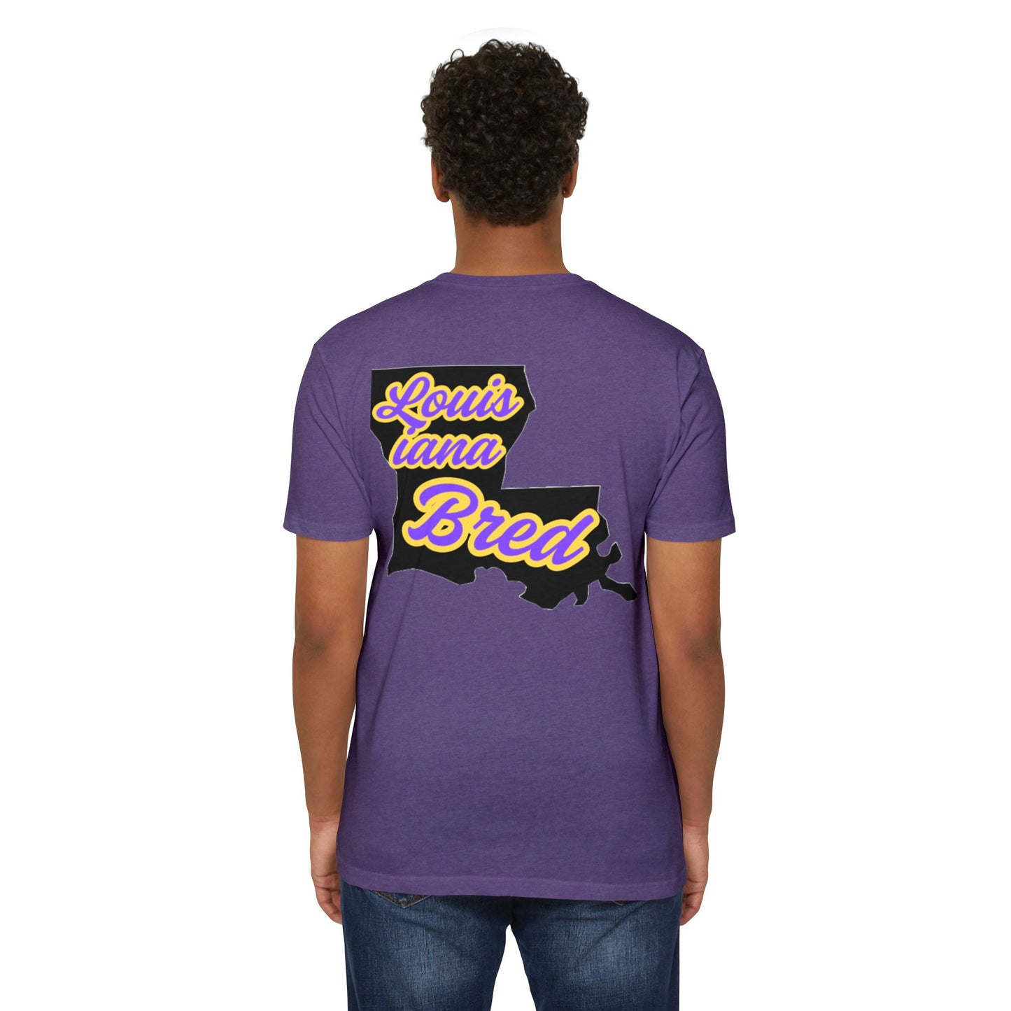 Louisiana Bred T-shirt | Purple and Gold with Black State Outline