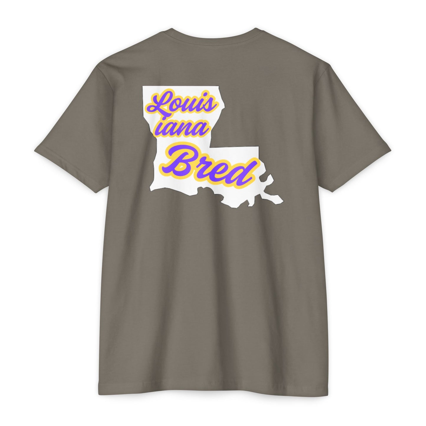 Louisiana Bred T-shirt | Purple and Gold with White State Outline