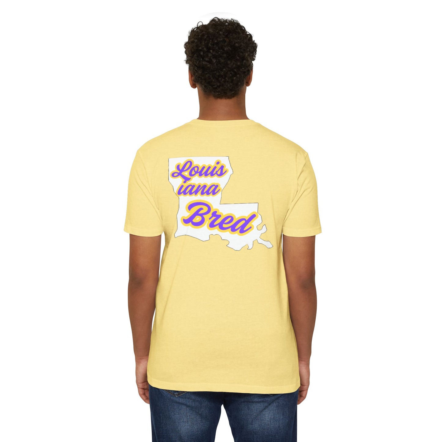 Louisiana Bred T-shirt | Purple and Gold with White State Outline