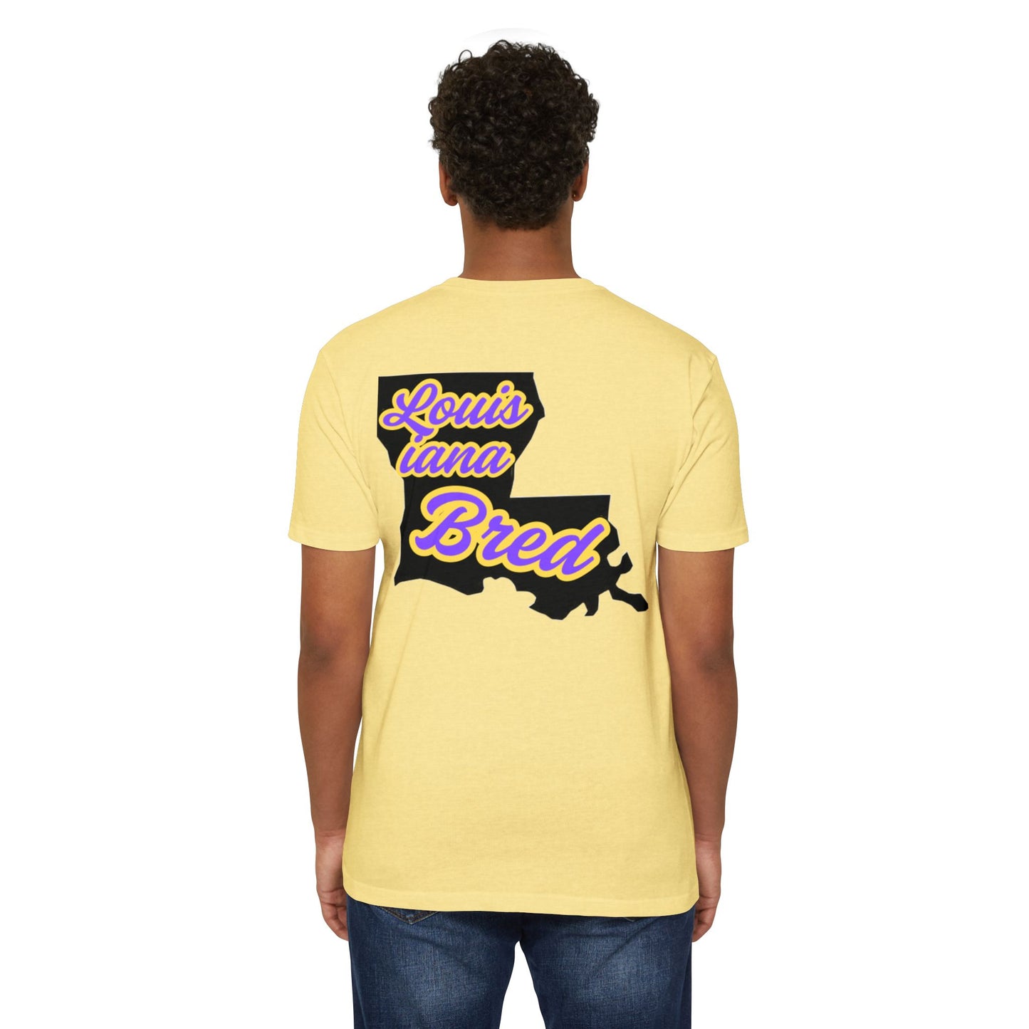 Louisiana Bred T-shirt | Purple and Gold with Black State Outline