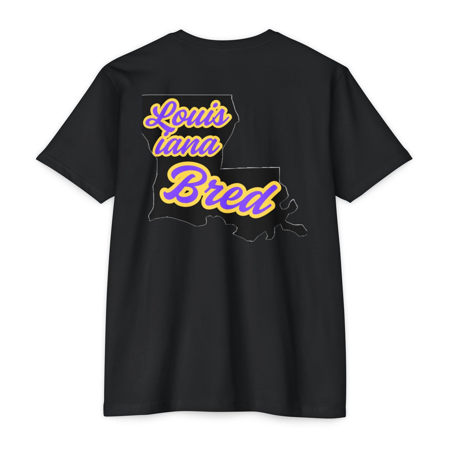 Louisiana Bred T-shirt | Purple and Gold with Black State Outline