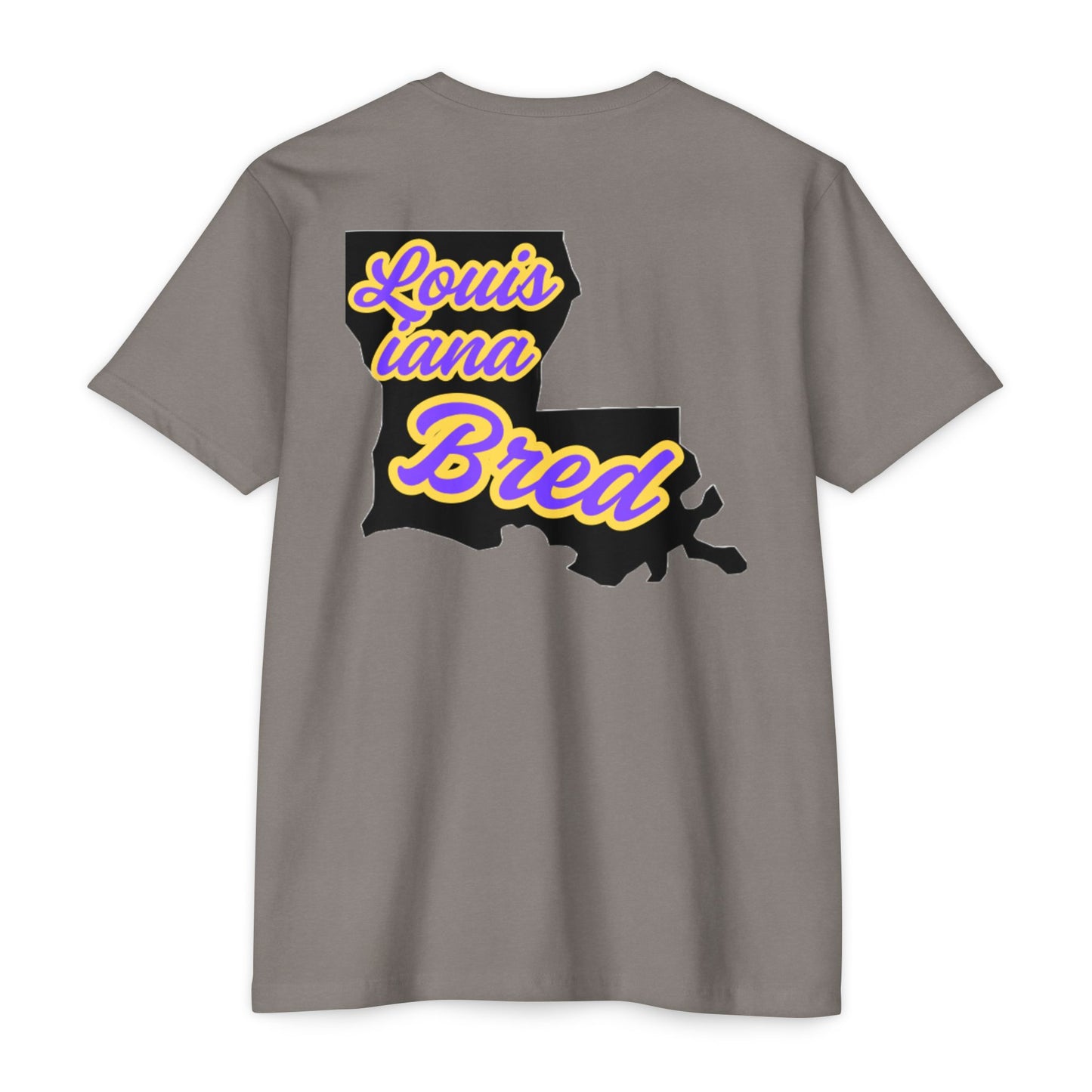 Louisiana Bred T-shirt | Purple and Gold with Black State Outline