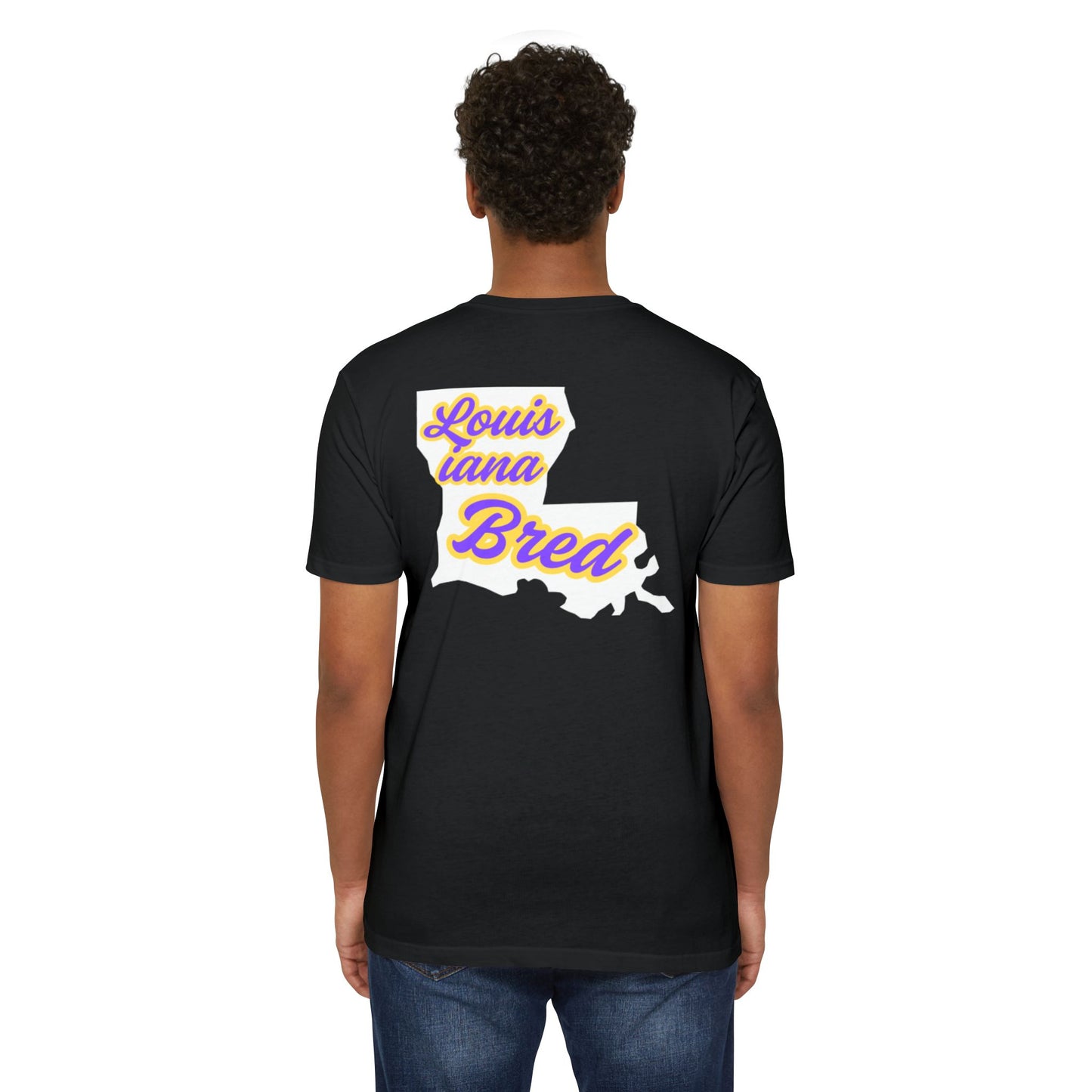 Louisiana Bred T-shirt | Purple and Gold with White State Outline