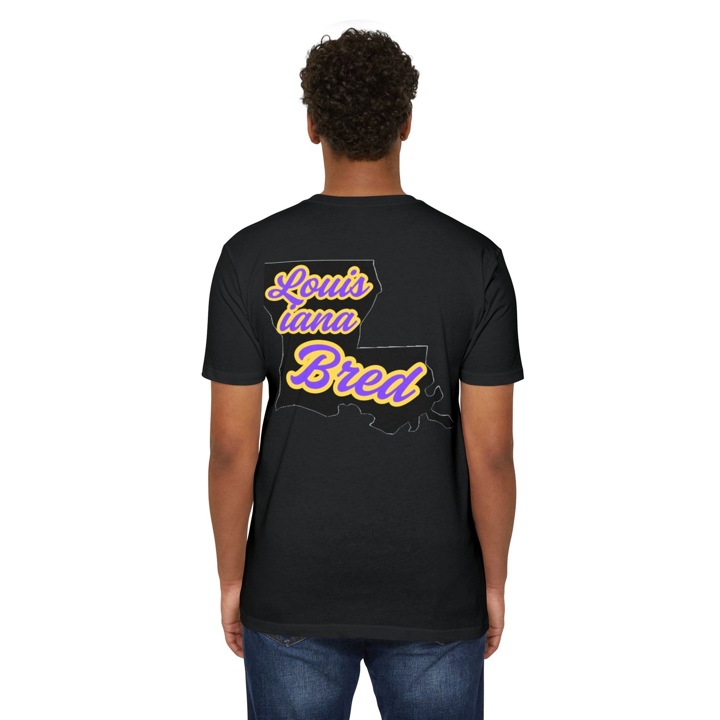 Louisiana Bred T-shirt | Purple and Gold with Black State Outline