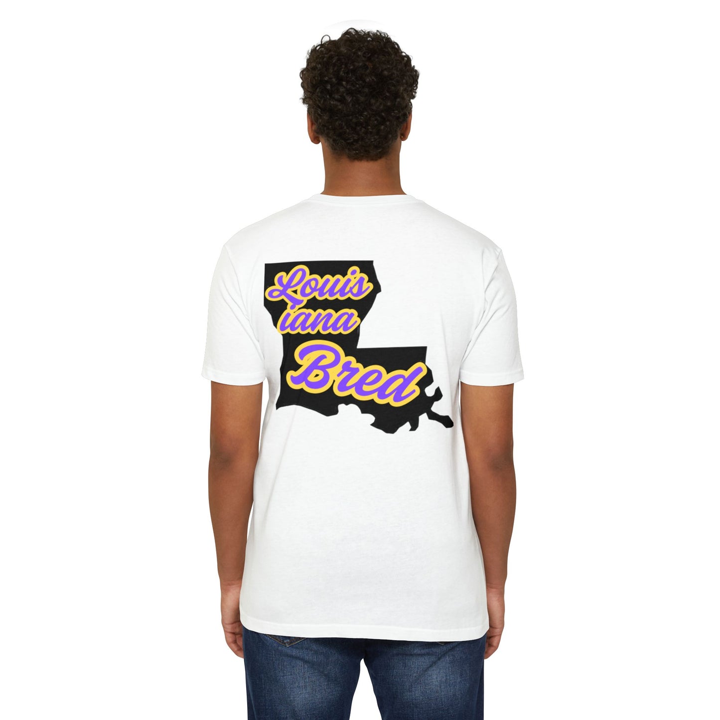 Louisiana Bred T-shirt | Purple and Gold with Black State Outline