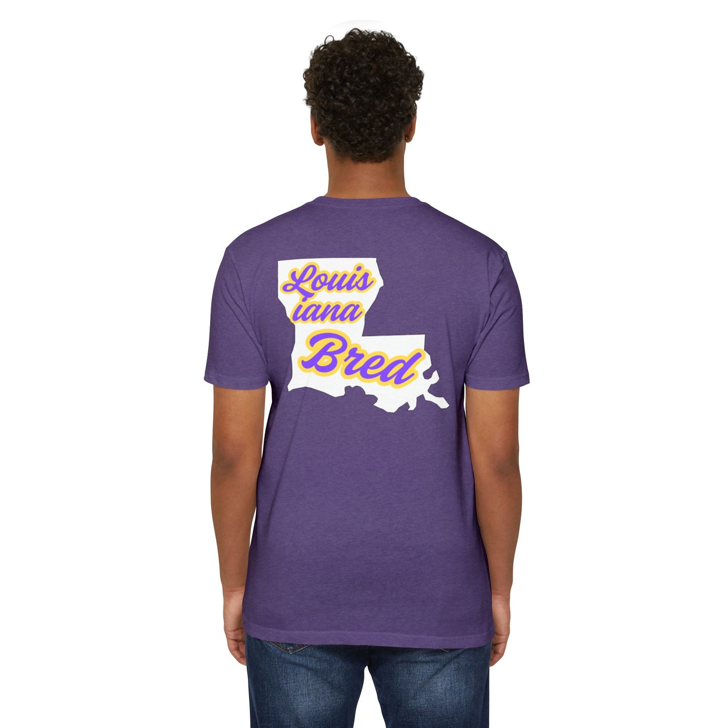 Louisiana Bred T-shirt | Purple and Gold with White State Outline