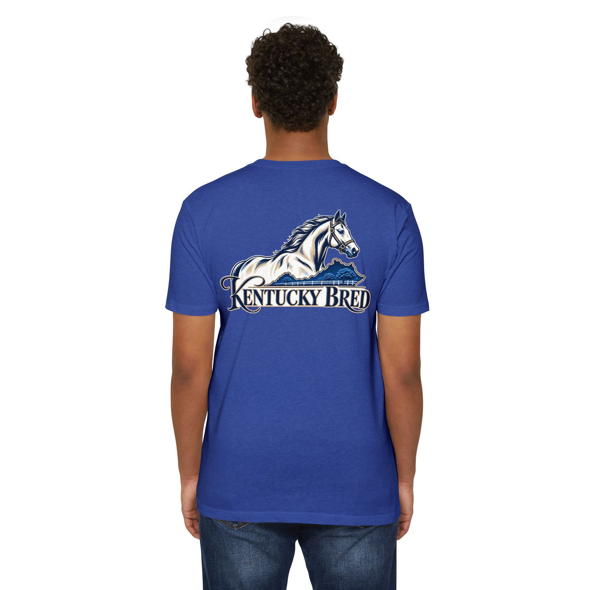 Kentucky Bred T-shirt | White with Blue State Outline