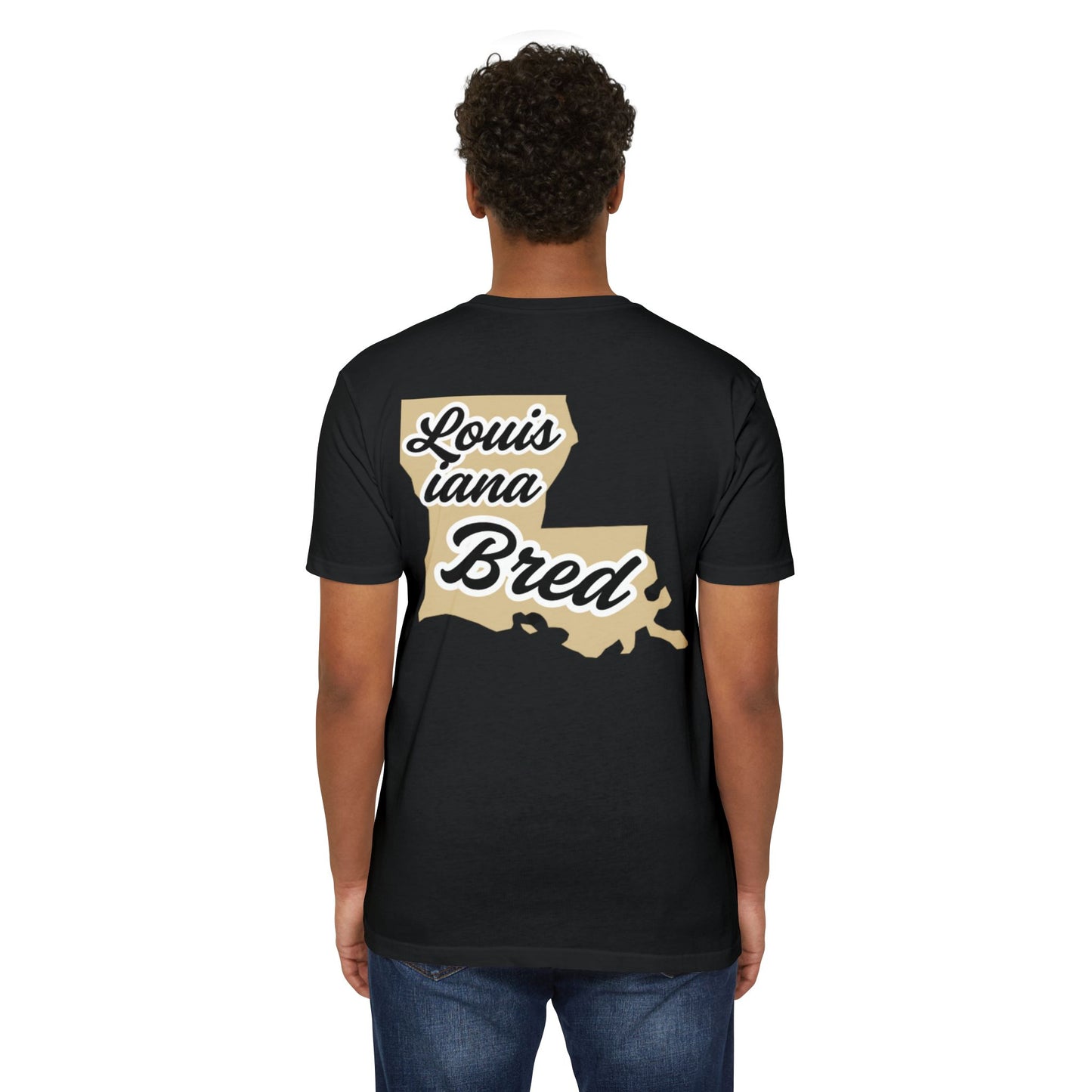 Louisiana Bred T-shirt | Black and Gold with Gold State Outline