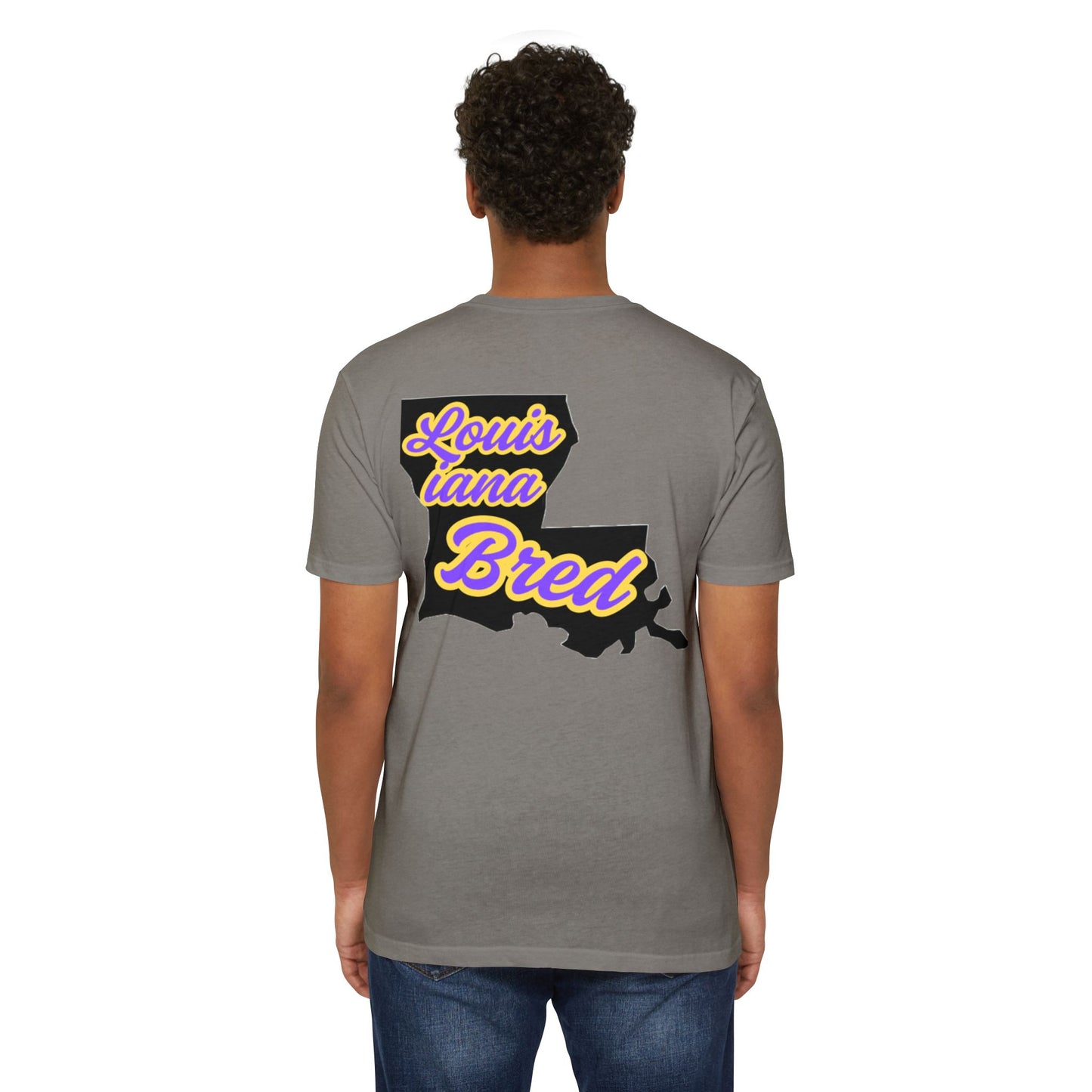 Louisiana Bred T-shirt | Purple and Gold with Black State Outline