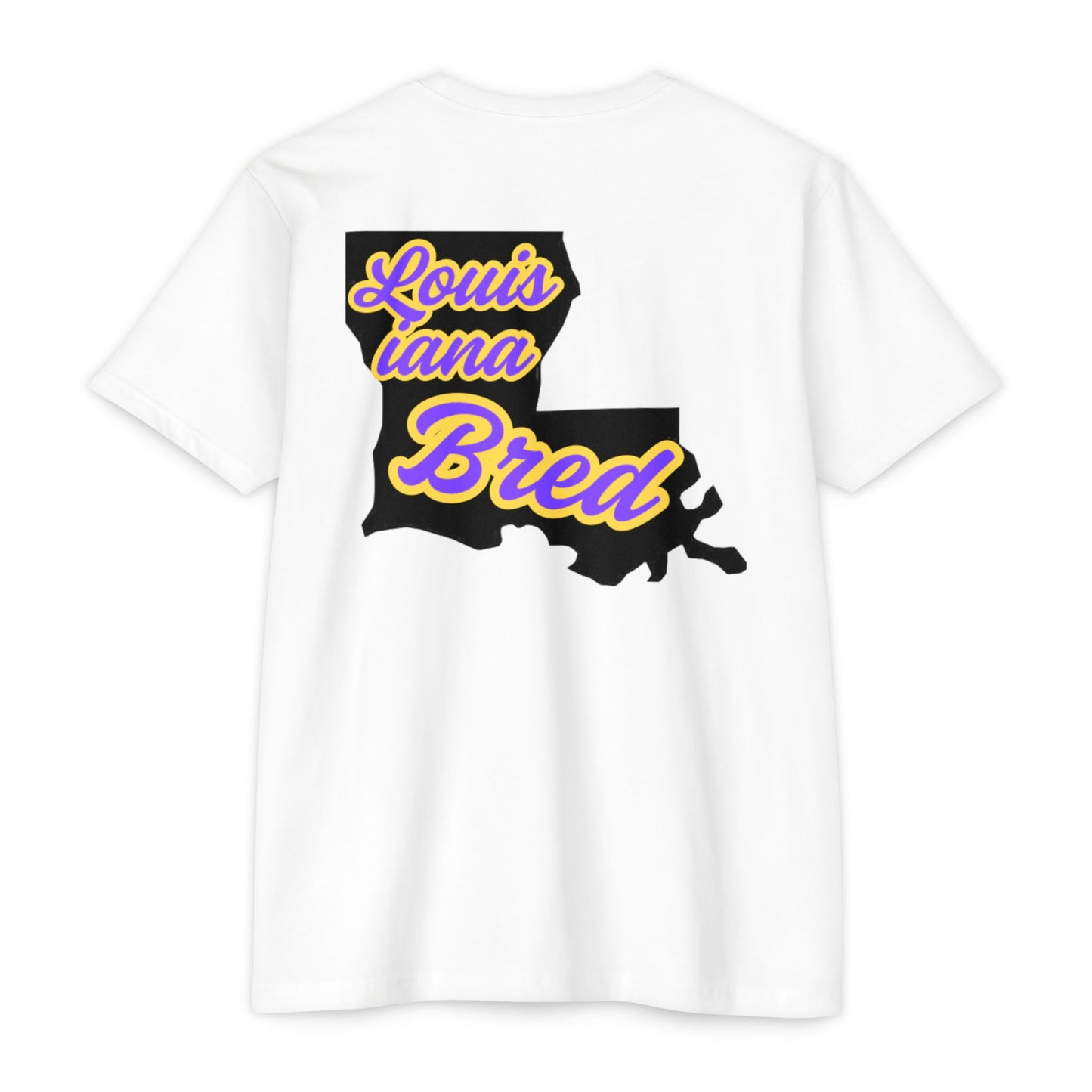 Louisiana Bred T-shirt | Purple and Gold with Black State Outline