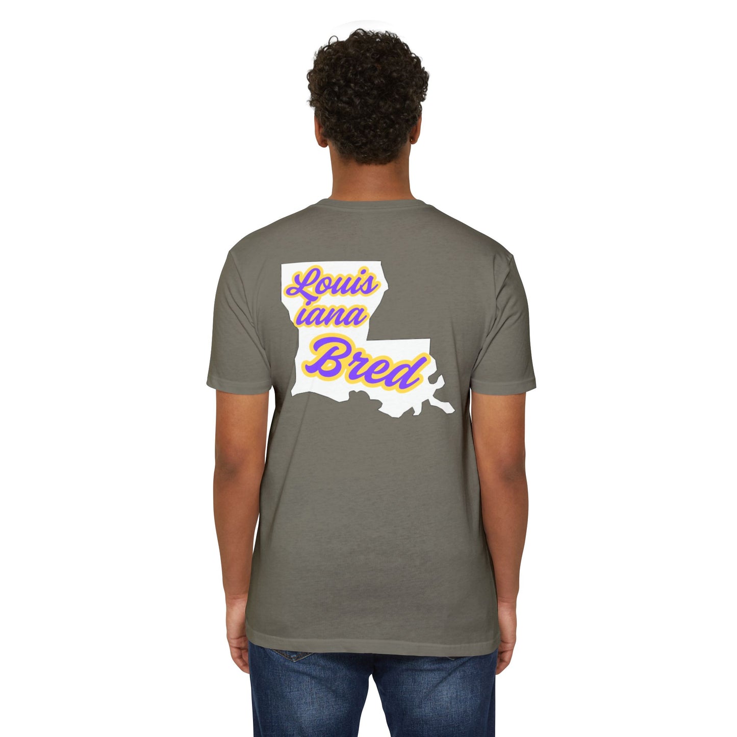 Louisiana Bred T-shirt | Purple and Gold with White State Outline