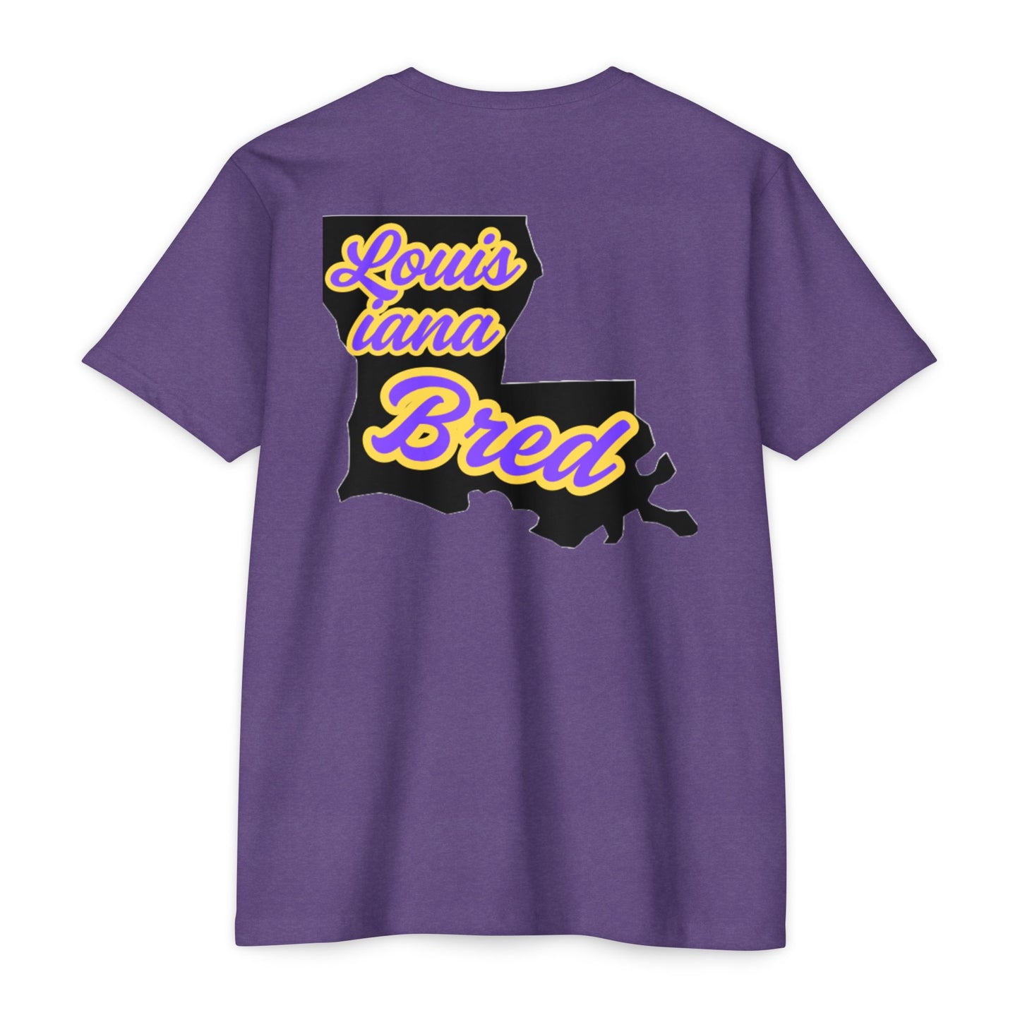 Louisiana Bred T-shirt | Purple and Gold with Black State Outline