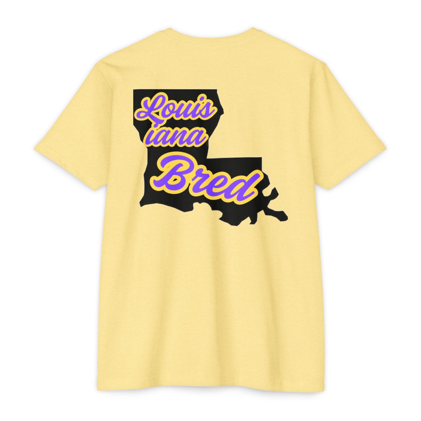 Louisiana Bred T-shirt | Purple and Gold with Black State Outline