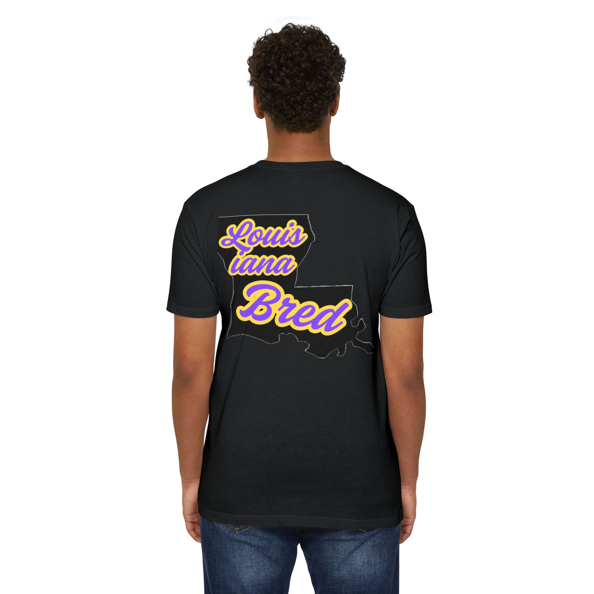 Louisiana Bred T-shirt | Purple and Gold with Black State Outline