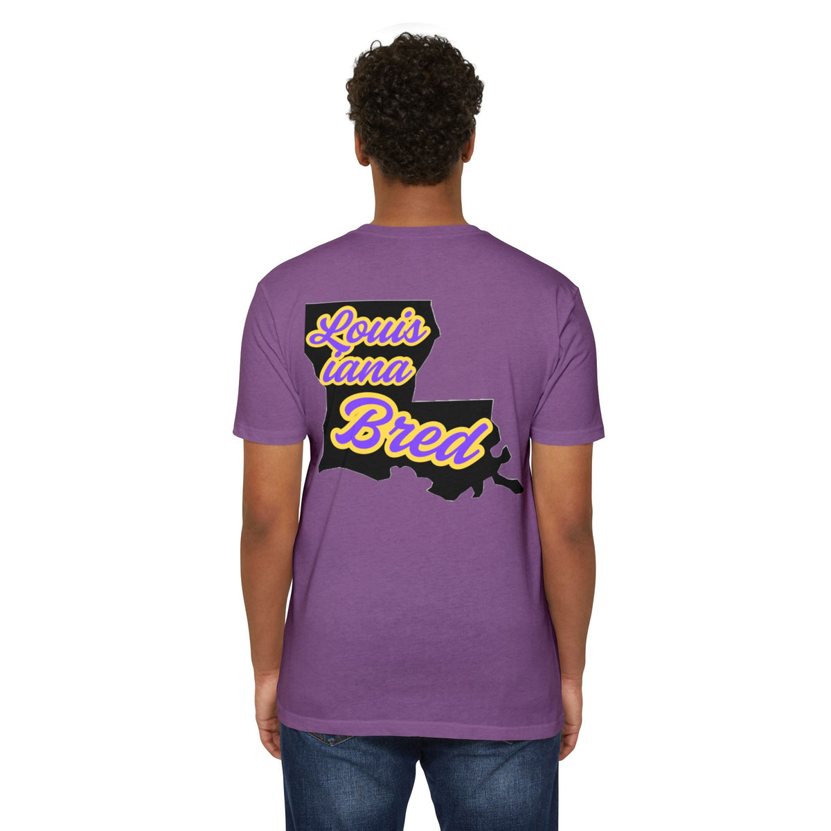 Louisiana Bred T-shirt | Purple and Gold with Black State Outline