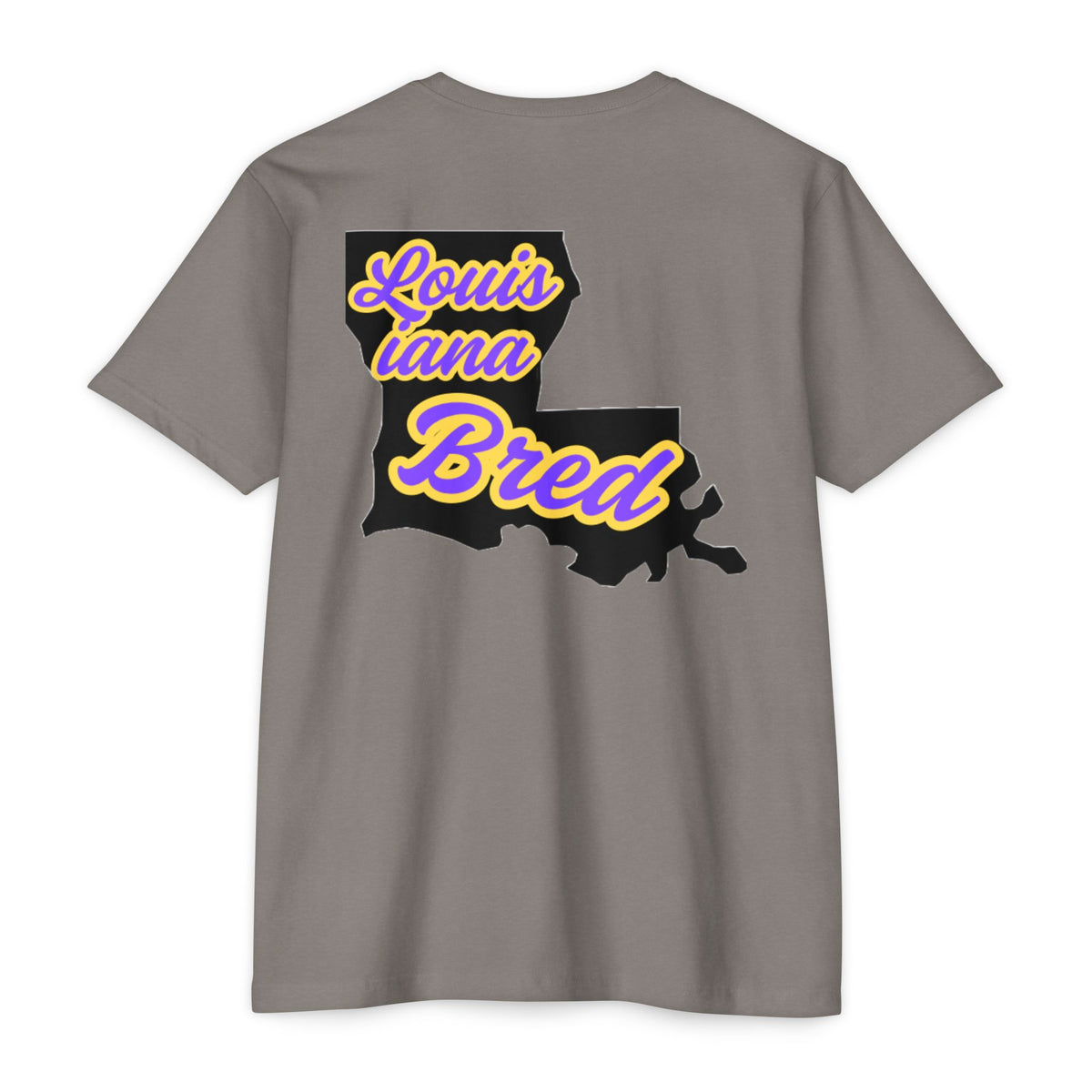 Louisiana Bred T-shirt | Purple and Gold with Black State Outline