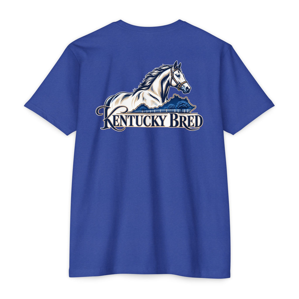 Kentucky Bred T-shirt | White with Blue State Outline