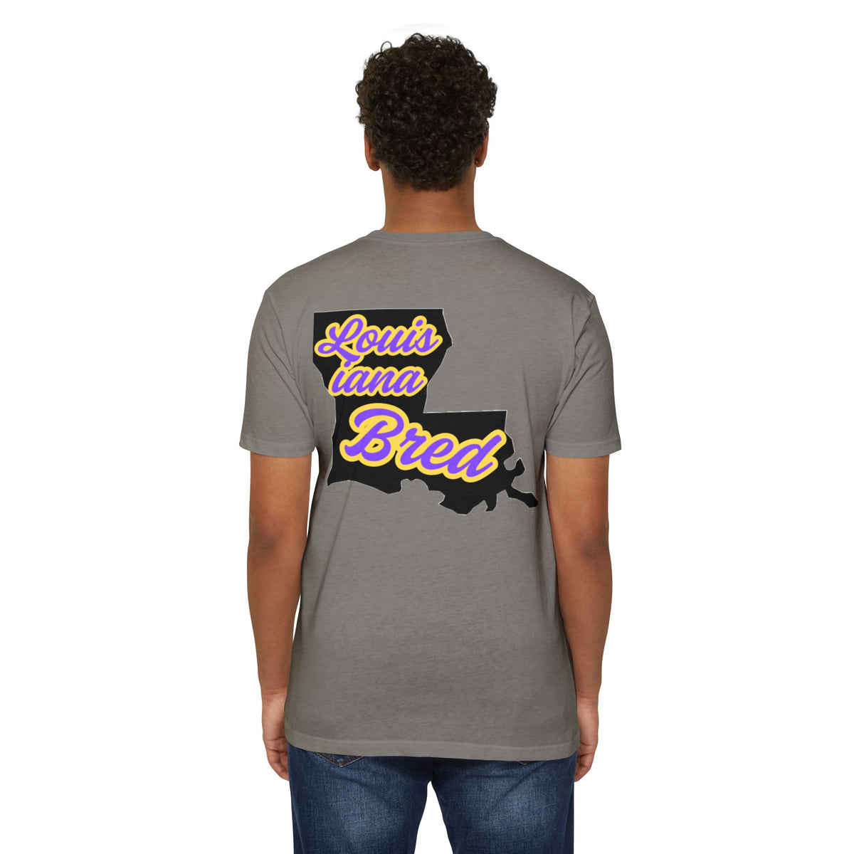 Louisiana Bred T-shirt | Purple and Gold with Black State Outline