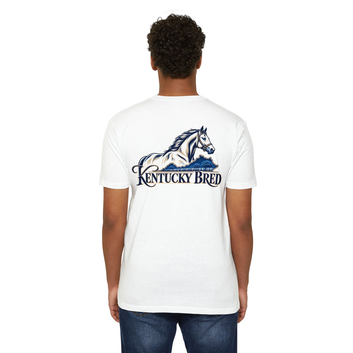 Kentucky Bred T-shirt | White with Blue State Outline