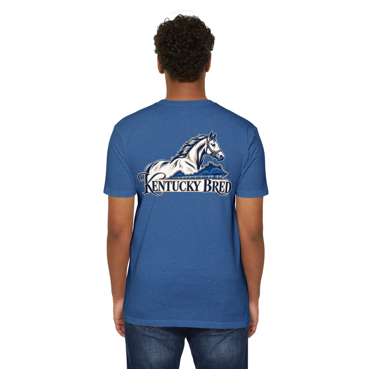 Kentucky Bred T-shirt | White with Blue State Outline