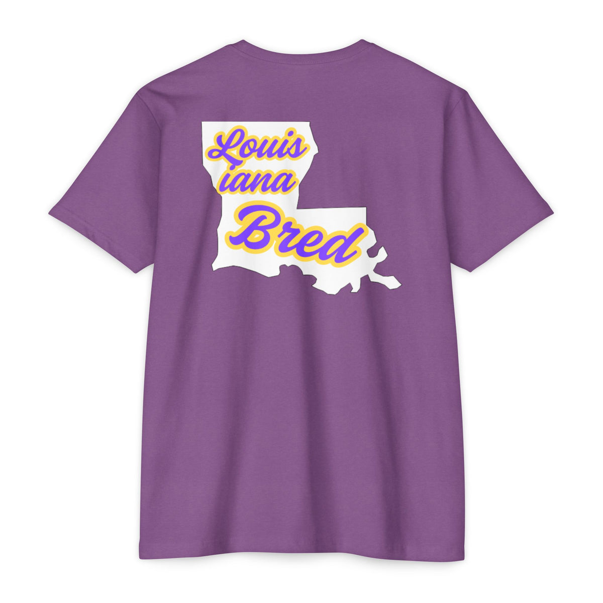 Louisiana Bred T-shirt | Purple and Gold with White State Outline