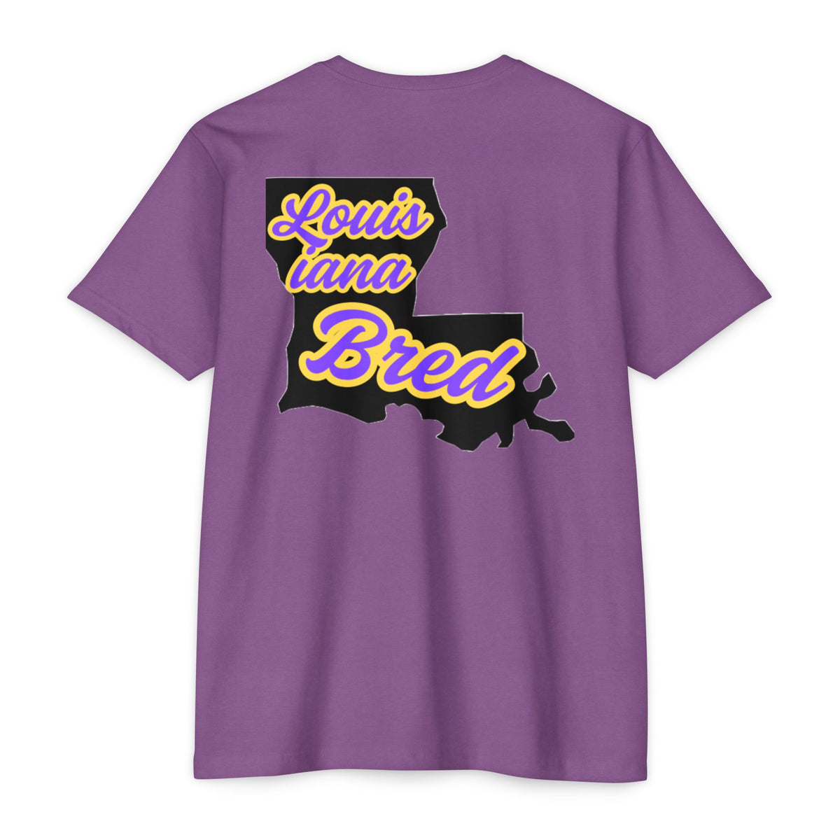 Louisiana Bred T-shirt | Purple and Gold with Black State Outline