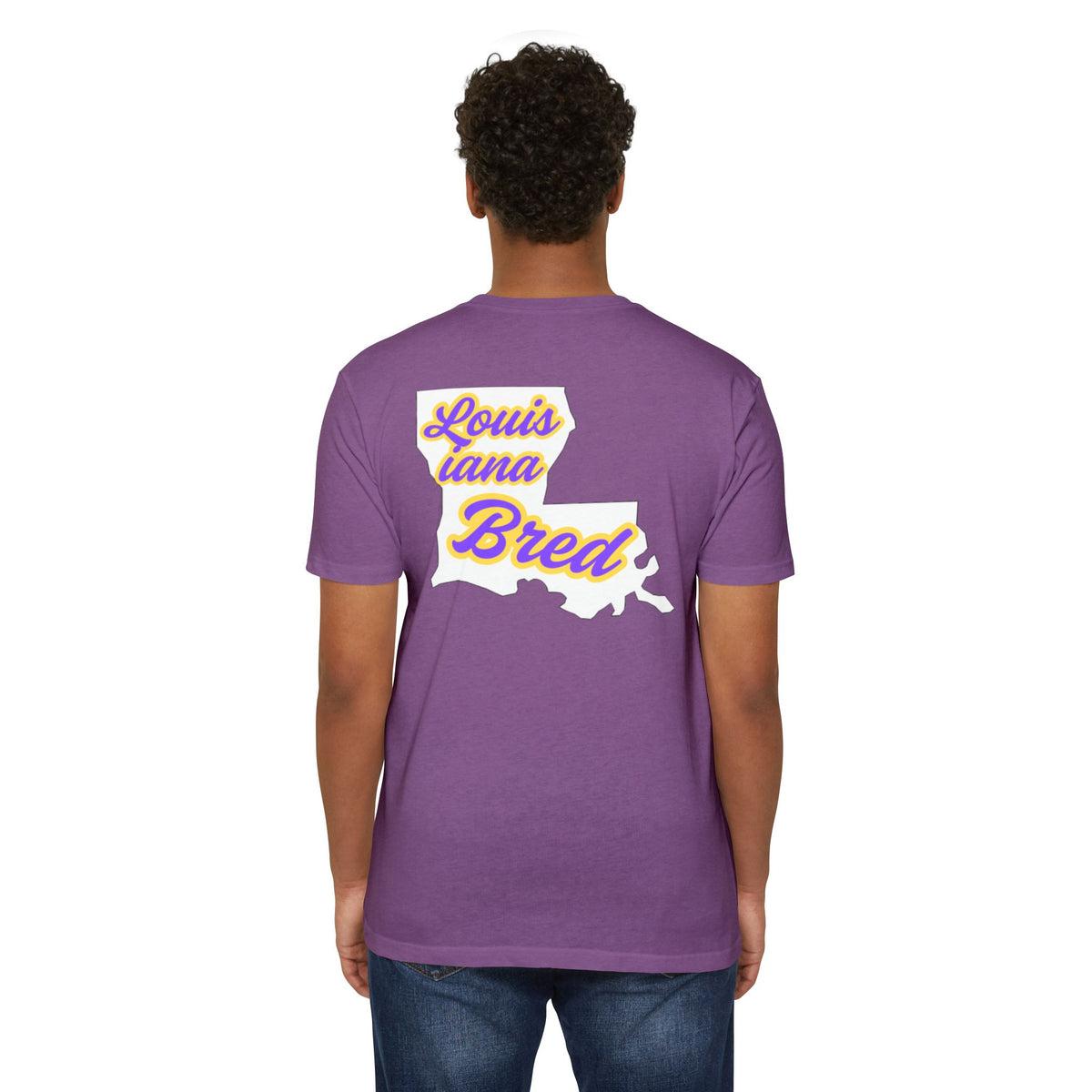 Louisiana Bred T-shirt | Purple and Gold with White State Outline